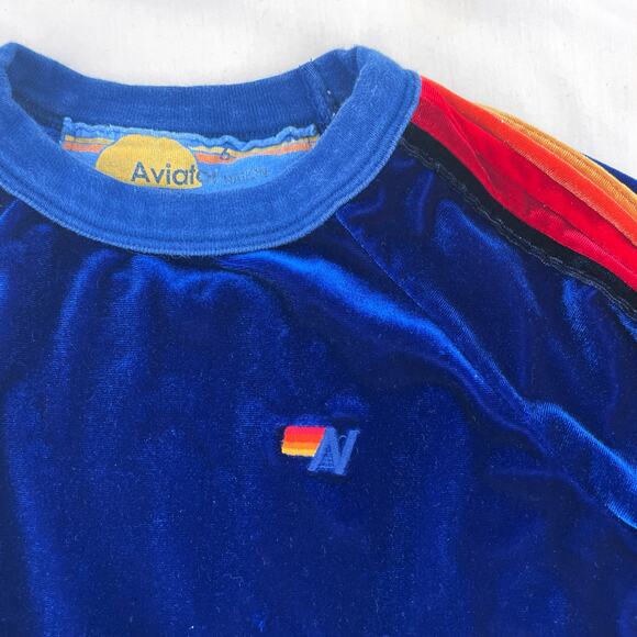 Aviator Nation Blue Velvet Classic 5 Stripe Sweatshirt Unisex Kids Top Size 6 - Picture 4 of 9